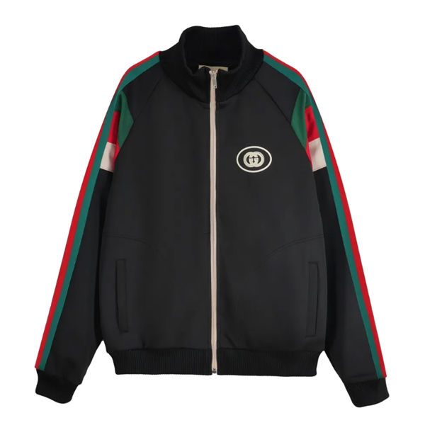 GUCCI DOUBLE G RED AND GREEN STRIPED WEB JACKET - CA027