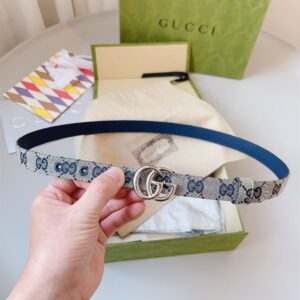 GUCCI GG MARMONT THIN BELT BEIGE AND BLUE ORIGINAL GG CANVAS - AB021