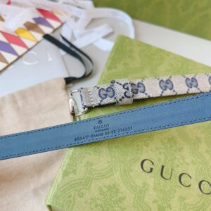 GUCCI GG MARMONT THIN BELT BEIGE AND BLUE ORIGINAL GG CANVAS - AB021