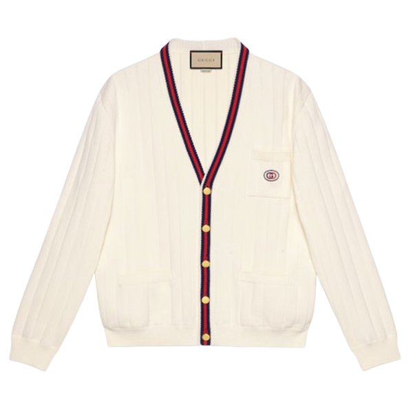 GUCCI KNIT COTTON V-NECK CARDIGAN WITH WEB - H011