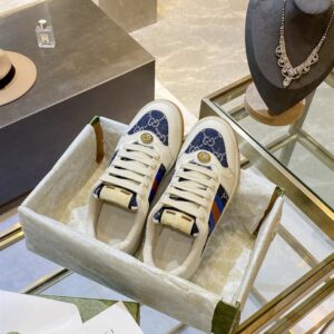 GUCCI SCREENER GG CANVAS DENIM IVORY SNEAKERS - G072