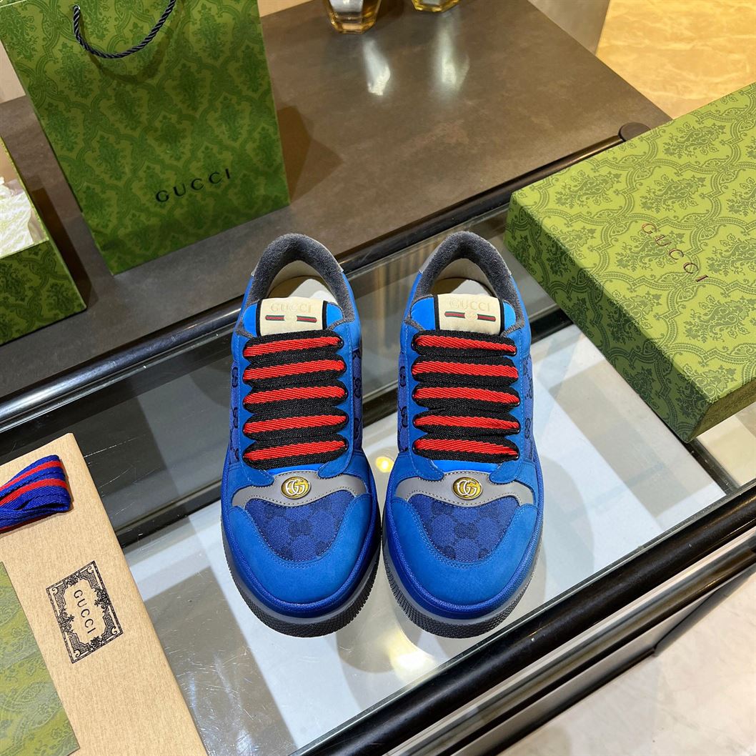 GUCCI SCREENER GG SNEAKER BLUE AND BLACK GG CANVAS - G108