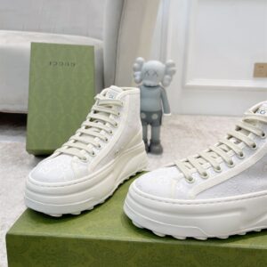 GUCCI TENNIS TRECK HIGH-TOP SNEAKERS WHITE CANVAS - G064