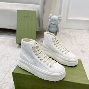 GUCCI TENNIS TRECK HIGH-TOP SNEAKERS WHITE CANVAS - G064