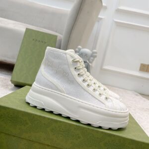 GUCCI TENNIS TRECK HIGH-TOP SNEAKERS WHITE CANVAS - G064