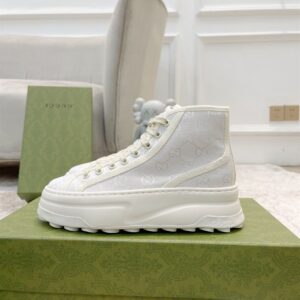 GUCCI TENNIS TRECK HIGH-TOP SNEAKERS WHITE CANVAS - G064