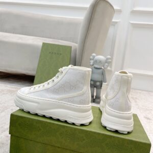 GUCCI TENNIS TRECK HIGH-TOP SNEAKERS WHITE CANVAS - G064