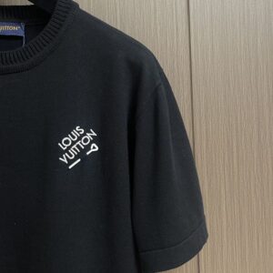 LOUIS VUITTON EMBROIDERED SIGNATURE SHORT-SLEEVED COTTON CREWNECK BLACK - V012