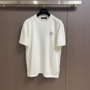 LOUIS VUITTON EMBROIDERED SIGNATURE SHORT-SLEEVED COTTON CREWNECK WHITE - V013