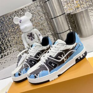 LOUIS VUITTON LV TRAINER GRAPHIC PRINT WHITE BLACK BLUE - L094