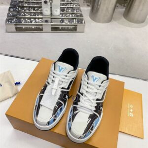 LOUIS VUITTON LV TRAINER GRAPHIC PRINT WHITE BLACK BLUE - L094