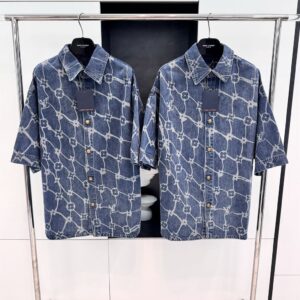 LOUIS VUITTON MONOGRAM PRINTED SHORT-SLEEVED DENIM SHIRT - V053