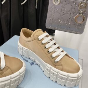 PRADA DOUBLE WHEEL RE-NYLON GABARDINE SNEAKERS BEIGE - P066