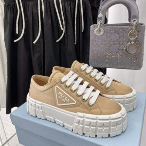 PRADA DOUBLE WHEEL RE-NYLON GABARDINE SNEAKERS BEIGE - P066