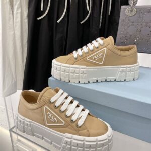 PRADA DOUBLE WHEEL RE-NYLON GABARDINE SNEAKERS BEIGE - P066