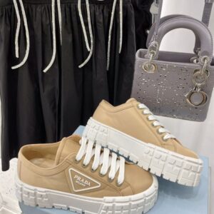 PRADA DOUBLE WHEEL RE-NYLON GABARDINE SNEAKERS BEIGE - P066