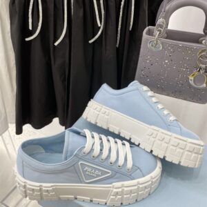 PRADA DOUBLE WHEEL RE-NYLON GABARDINE SNEAKERS LIGHT BLUE - P068