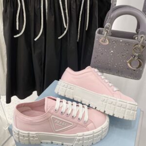 PRADA DOUBLE WHEEL RE-NYLON GABARDINE SNEAKERS PINK - P067