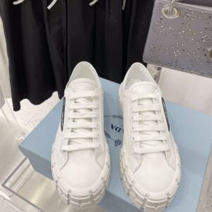 PRADA DOUBLE WHEEL RE-NYLON GABARDINE SNEAKERS WHITE - P065