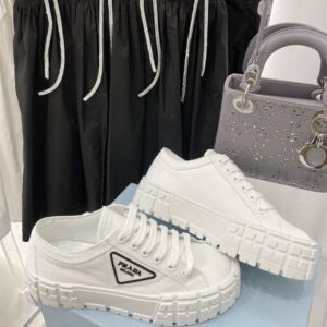 PRADA DOUBLE WHEEL RE-NYLON GABARDINE SNEAKERS WHITE - P065