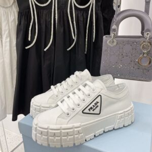 PRADA DOUBLE WHEEL RE-NYLON GABARDINE SNEAKERS WHITE - P065