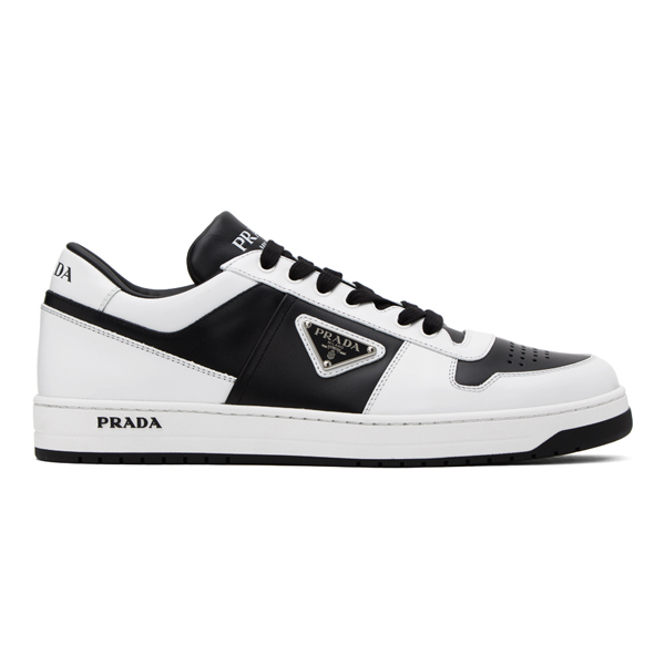 PRADA DOWNTOWN LEATHER SNEAKERS BLACK WHITE - P042