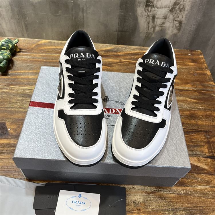 PRADA DOWNTOWN LEATHER SNEAKERS BLACK WHITE - P042