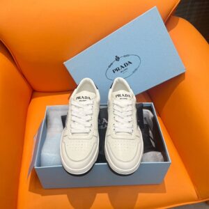 PRADA DOWNTOWN LEATHER SNEAKERS WHITE BLACK - P030