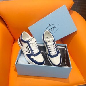 PRADA DOWNTOWN LEATHER SNEAKERS WHITE BLUE - P033