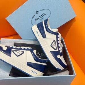 PRADA DOWNTOWN LEATHER SNEAKERS WHITE BLUE - P033