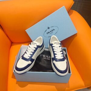 PRADA DOWNTOWN LEATHER SNEAKERS WHITE BLUE - P033