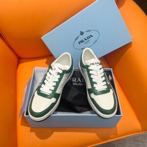 PRADA DOWNTOWN LEATHER SNEAKERS WHITE GREEN - P029