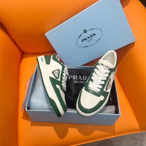 PRADA DOWNTOWN LEATHER SNEAKERS WHITE GREEN - P029