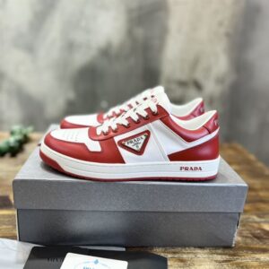 PRADA DOWNTOWN LEATHER SNEAKERS WHITE RED - P036