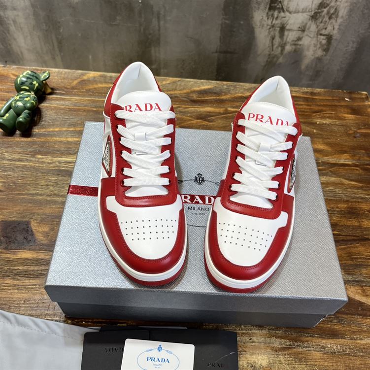 PRADA DOWNTOWN LEATHER SNEAKERS WHITE RED - P036