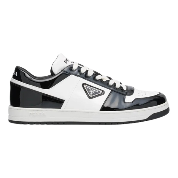 PRADA DOWNTOWN PATENT LEATHER SNEAKERS WHITE BLACK - P031