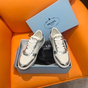 PRADA DOWNTOWN PATENT LEATHER SNEAKERS WHITE SILVER - P032