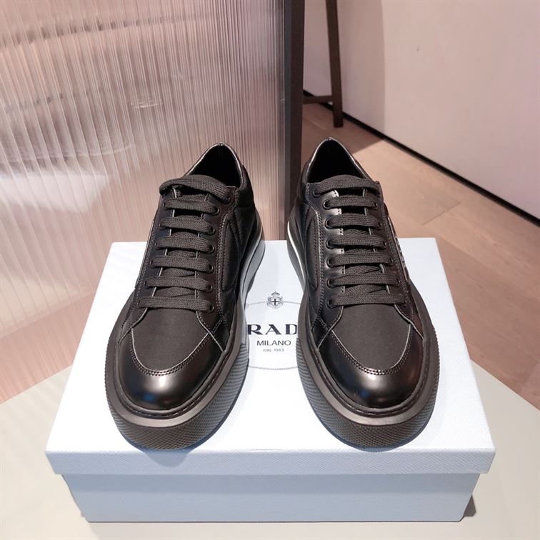 PRADA MACRO RE-NYLON AND BRUSHED LEATHER SNEAKERS - P070