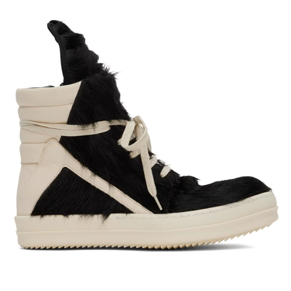 RICK OWENS BLACK OFF-WHITE GEOBASKET SNEAKERS - DY035