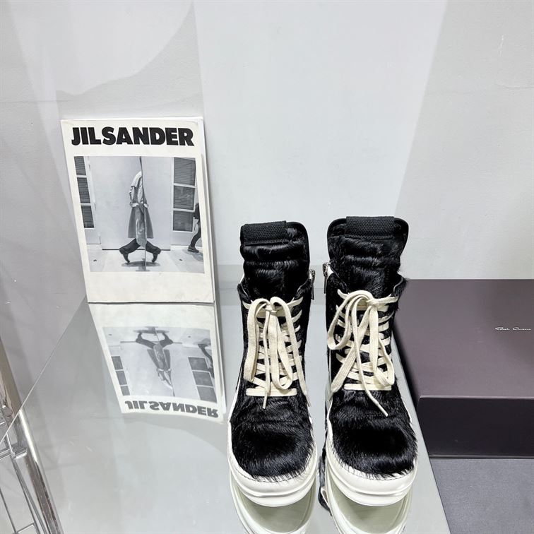 RICK OWENS BLACK OFF-WHITE GEOBASKET SNEAKERS - DY035